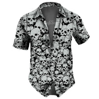 Men's casual Hawaiian lapel 3D horror skull retro printed button short sleeved shirt